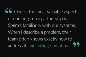 Client quote on their long-term relationship with Spera Partners.