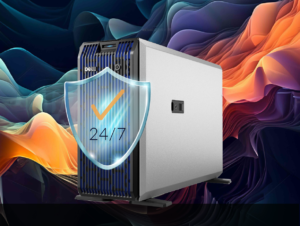 Image supporting the blog title Modern Threats Need Modern Solutions. The image shows a server with a shield in front of it, and a checkmark and 24/7 on the shield.