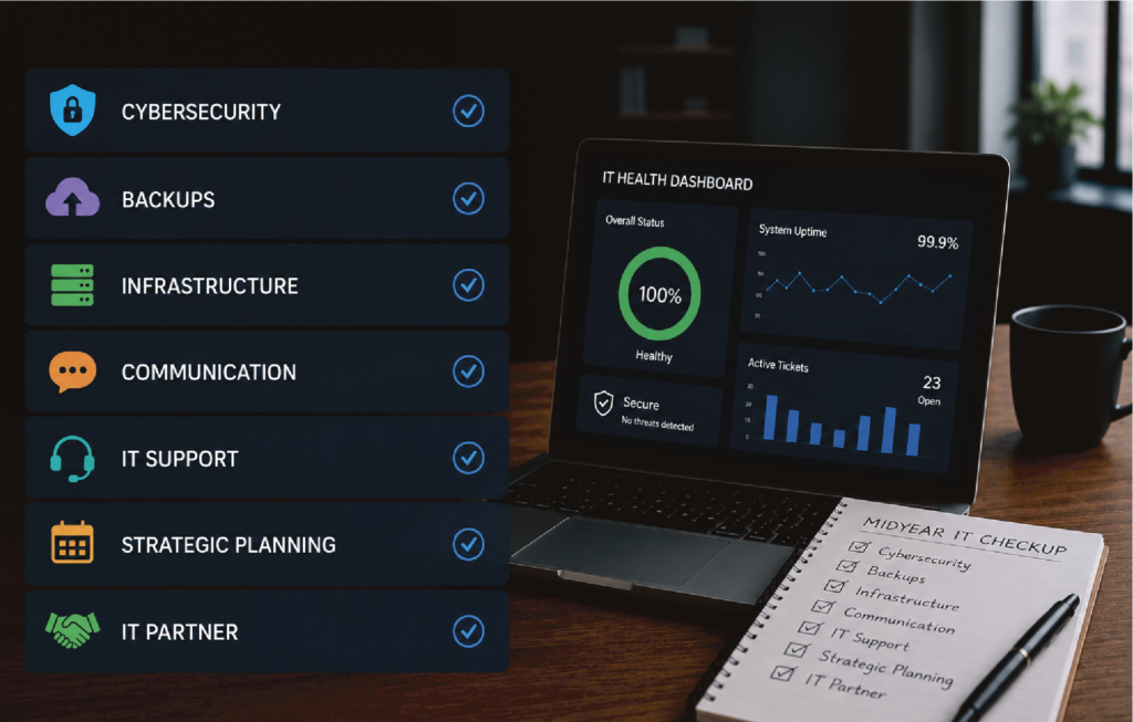 Image of an IT Health dashboard on a computer screen with checklist.