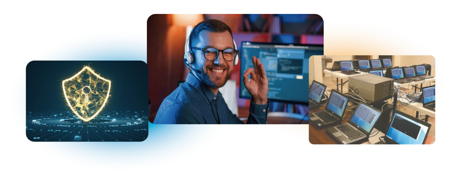 Help desk support technician providing remote IT assistance Cybersecurity protection shield for business IT security services IT equipment and devices managed by Spera Partners for schools