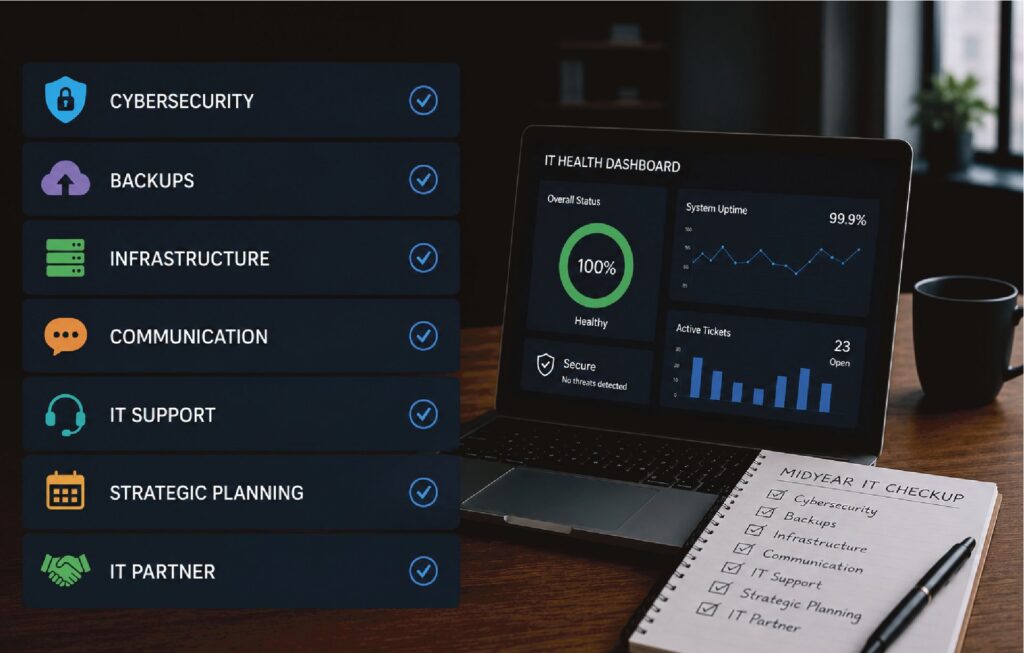 Image of an IT Health dashboard on a computer screen with checklist.