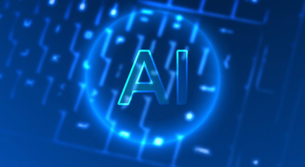 Glowing, techy image of AI in a circle to represent AI in Action: Practical Tools for Schools and SMBs