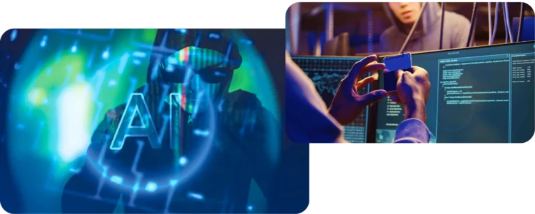 Artificial intelligence visualization illustrating advanced network defense Cyber criminals working to steal personal information